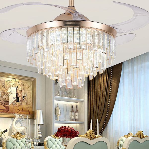 AeroGlow invisible ceiling fan lamp in living room | Retractable blade fan with LED light fixture | Modern ABS ceiling fan lamp with hidden blades | Ceiling fan with invisible blades and ambient lighting | Sleek ceiling fan light combo for dining room | AeroGlow mounted in minimalist home interior | Quiet ceiling fan with LED light and ABS body | Invisible blade ceiling fan in modern decor | Retractable ceiling fan lamp above dining table | Contemporary ceiling fan light with clean design