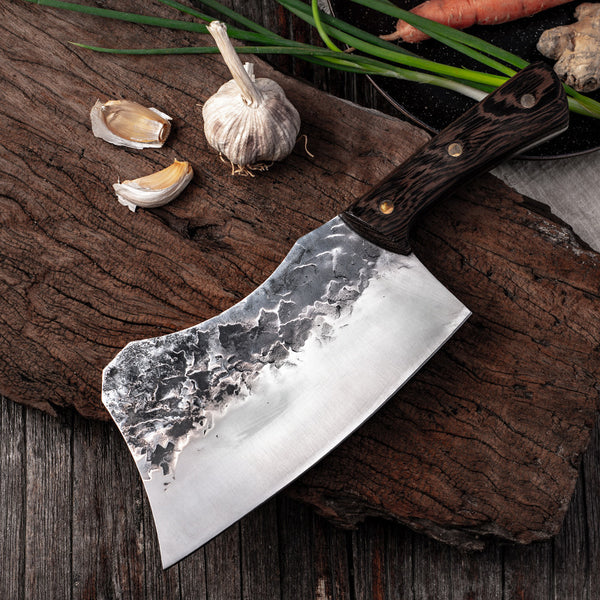 BladeCraft stainless steel chef knife on wooden cutting board | Sharp kitchen knife slicing vegetables with precision | Ergonomic chef knife with full-tang handle | BladeCraft knife cutting raw meat on butcher block | Stainless steel kitchen knife with sleek, modern design | High-performance BladeCraft knife in home kitchen | Chef holding BladeCraft knife while chopping herbs | Close-up of BladeCraft blade edge and handle grip | Professional-grade knife resting on chef apron | Versatile kitchen knife ideal 