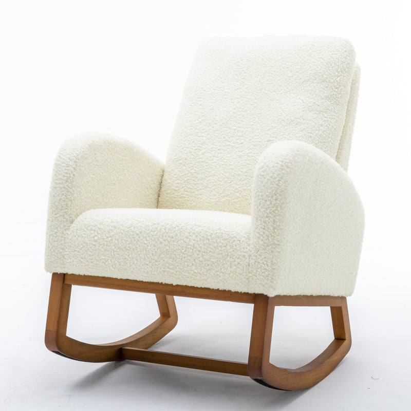 CoolRock modern rocking chair in living room | Comfortable padded rocking chair beside window | Stylish glider chair with wooden base | Cozy rocking chair for reading corner | Minimalist rocker with soft upholstery | CoolRock chair next to floor lamp and side table | Modern rocking chair for nursery or lounge | Ergonomic cushioned rocker in neutral tone | Elegant living room chair with gentle glide | CoolRock lounge chair in cozy interior setup

