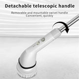 CleanNova electric cleaning brush with multiple heads | Cordless scrub brush cleaning bathroom tiles | 7-in-1 electric brush with adjustable handle | CleanNova used on kitchen sink surface | Multifunctional cleaning brush set with attachments | Rechargeable scrubber cleaning fish tank glass | Electric cleaning brush reaching under bathtub | Compact brush tool with spinning head in use | CleanNova scrubbing soap scum off shower walls | Wireless cleaning brush on tile and grout