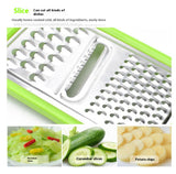KitchenSwift manual chopper and grater on kitchen counter | Stainless steel blades chopping vegetables in KitchenSwift | KitchenSwift slicing carrots with multi-blade insert | Manual kitchen grater with anti-slip base | Multifunctional chopper dicing onions and garlic | Compact grater and slicer with stainless steel design | KitchenSwift prepping salad ingredients on cutting board | Handheld food chopper with safety handle and blade guard