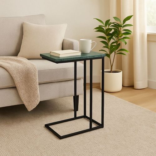 MarbleC One side table with marble top | 24-inch accent table with metal frame | Modern marble coffee table in living room | Round marble top table beside a sofa | Minimalist end table with white marble surface | Contemporary metal frame marble table | MarbleC One table styled in a modern home | Elegant marble side table with black frame | Compact living room table with stone finish | Stylish marble top table in small space decor