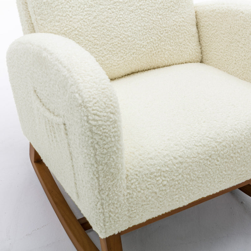 CoolRock modern rocking chair in living room | Comfortable padded rocking chair beside window | Stylish glider chair with wooden base | Cozy rocking chair for reading corner | Minimalist rocker with soft upholstery | CoolRock chair next to floor lamp and side table | Modern rocking chair for nursery or lounge | Ergonomic cushioned rocker in neutral tone | Elegant living room chair with gentle glide | CoolRock lounge chair in cozy interior setup

