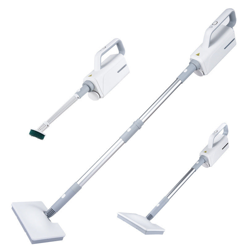 SteamMate electric steam mop cleaning tile floor | 2-in-1 steam mop and handheld cleaner in use | SteamMate removing stains from hardwood flooring | Multifunctional steam mop with detachable handheld unit | High-temperature steam mop sanitizing kitchen floor | Lightweight electric mop gliding across laminate floor | Handheld steam cleaner attachment disinfecting surface | SteamMate with removable water tank for easy refills | Compact steam mop standing upright on bathroom tiles | Chemical-free steam mop cle
