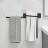 NordRack towel rack mounted on bathroom wall | Minimalist non-drill towel rack in Nordic style | Adhesive towel rack holding white towel | Nordic-style rack for towels and accessories | Wall-mounted towel holder without drilling | Compact towel rack in modern bathroom | Rust-resistant adhesive towel rack | NordRack above sink in small bathroom

