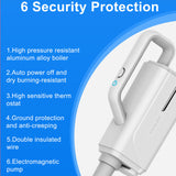 SteamMate electric steam mop cleaning tile floor | 2-in-1 steam mop and handheld cleaner in use | SteamMate removing stains from hardwood flooring | Multifunctional steam mop with detachable handheld unit | High-temperature steam mop sanitizing kitchen floor | Lightweight electric mop gliding across laminate floor | Handheld steam cleaner attachment disinfecting surface | SteamMate with removable water tank for easy refills | Compact steam mop standing upright on bathroom tiles | Chemical-free steam mop cle