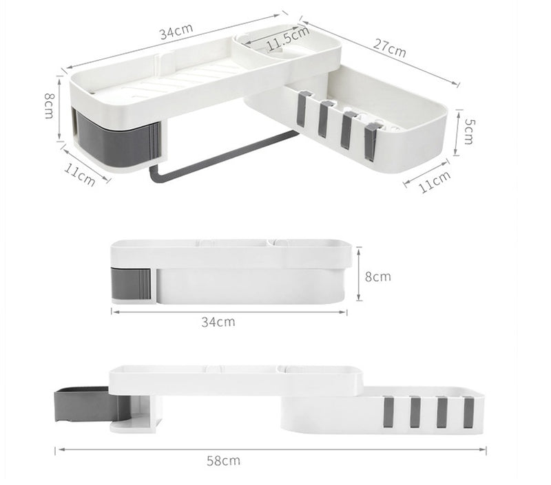 ShelfMate bathroom shelf mounted on tiled wall | Multifunctional shelf holding shampoo and soap | Waterproof bathroom organizer with hooks | ShelfMate above sink with toiletries arranged | Modern rust-resistant bathroom storage shelf | Compact shelf for small bathroom essentials | Wall-mounted shelf with toothbrush holder | Minimalist ShelfMate rack in bathroom setting | Adhesive bathroom shelf with built-in hooks | ShelfMate organizing toiletries in modern bathroom

